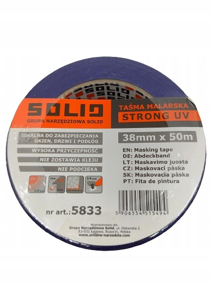 Solid Taśma Malarska 38mm x 50m Mocny Klej 14 dni