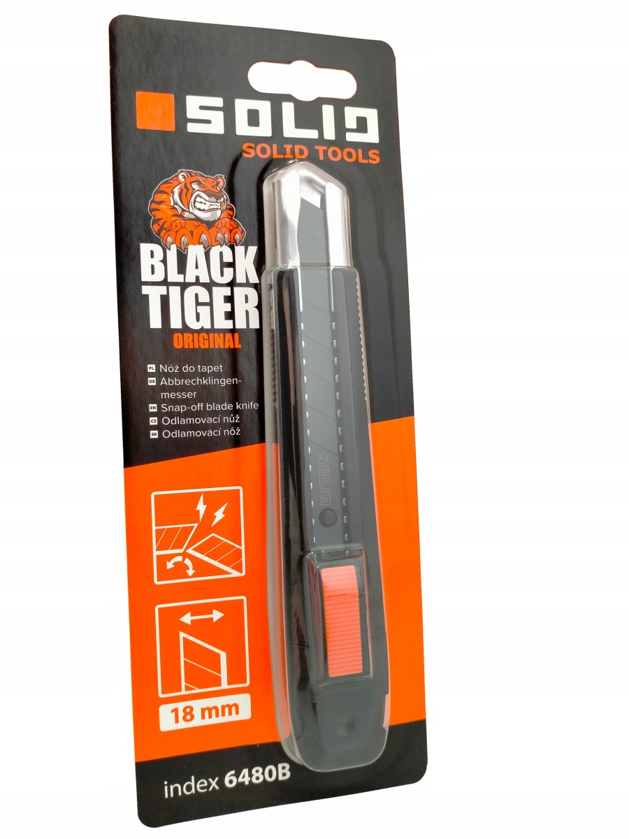 NÓŻ DO TAPET ŁAMANE OSTRZA BLACK TIGER 18mm SOLID 6480B