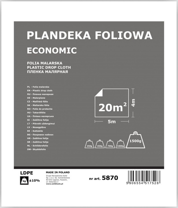 Folia malarska Plandeka Foliowa Economy 4x5m SOLID