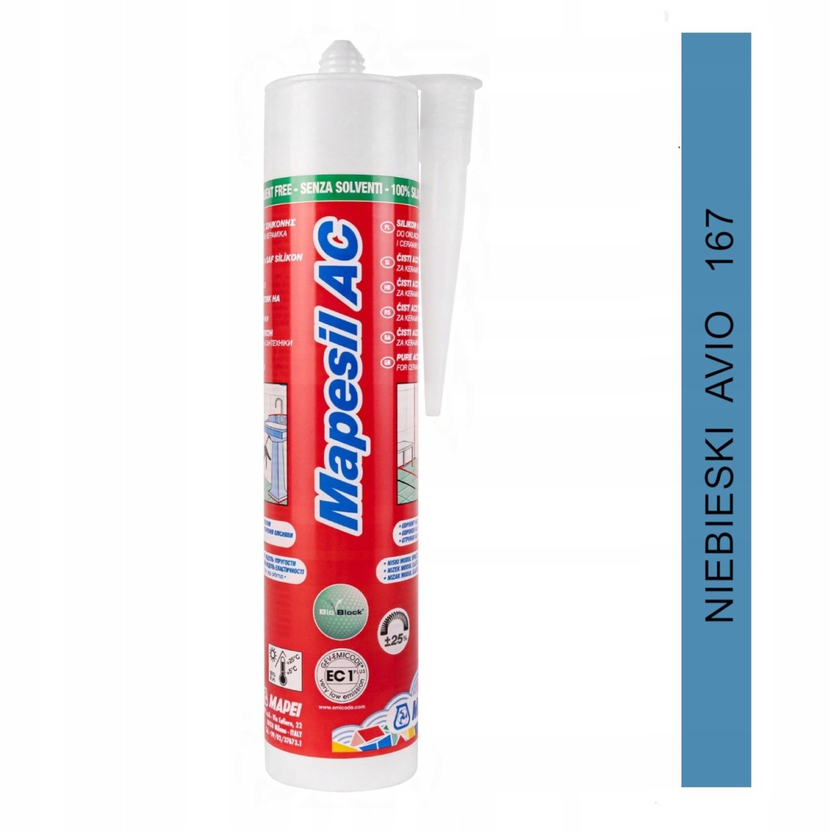MAPESIL AC 310ml uszczelniacz silikonowy sanitarny 169 niebieski avio