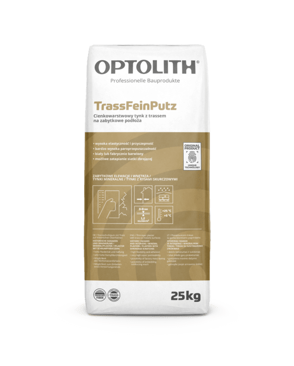 TrassFeinputz 0,5 25kg Cienkowarstwowy tynk na zabytkowe podłoża Optolith