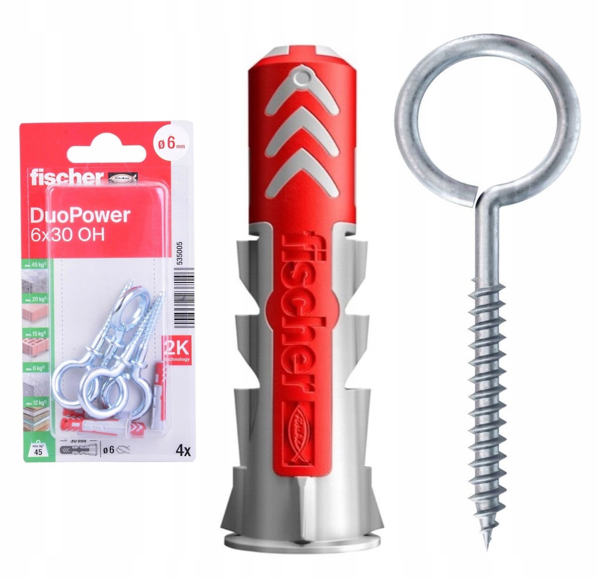 Kołek uniwersalny Fischer DuoPower 6x30 z hakiem oczkowym  4szt