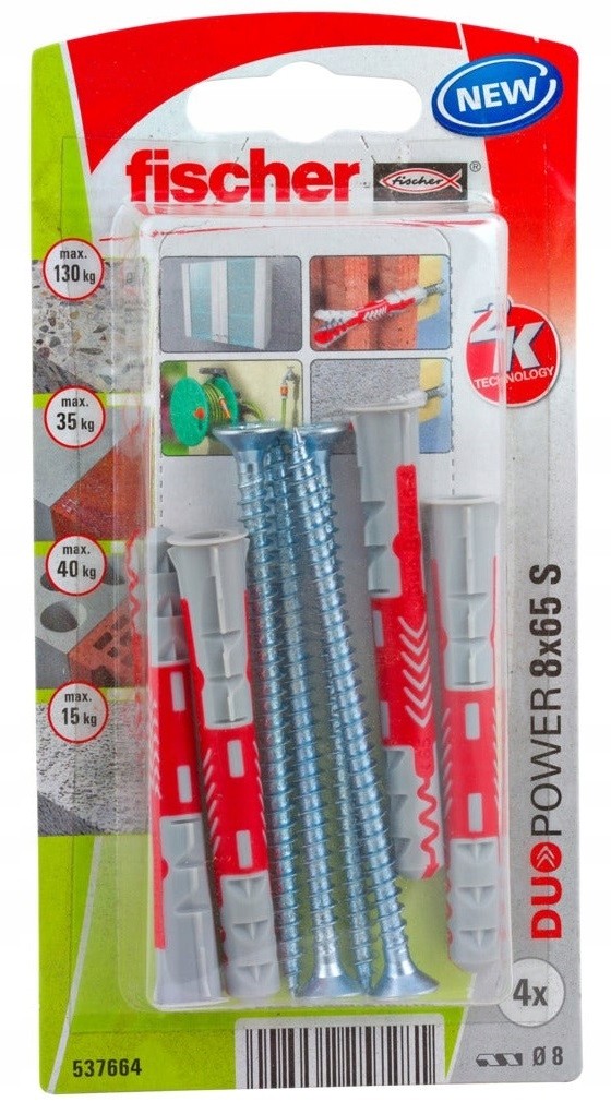 FISCHER Kołek z wkrętem DUOPOWER 8x65 S 4szt
