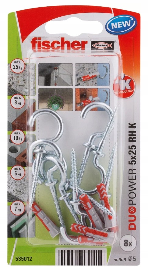 Fischer DuoPower 5x25 RH K NV kołek rozporowy z okrągłym haczykiem 8szt