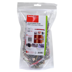 Kołki rozporowe Fischer DuoPower 8x65 z wkrętem 60szt mocne i uniwersalne do montażu