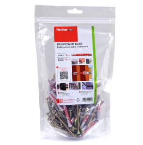Fischer DuoPower 6x50 z wkrętem 60szt kołki rozporowe uniwersalne