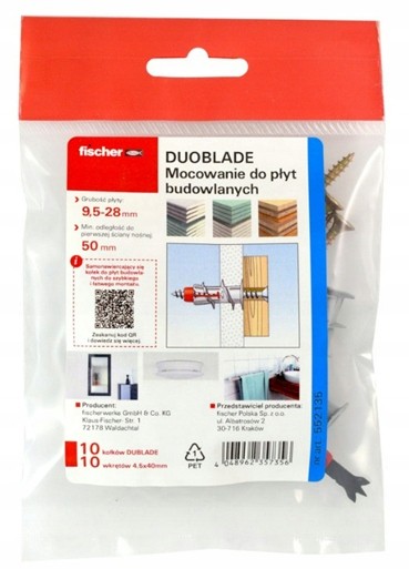 Fischer DuoBlade 4,5x40 z wkrętem 10szt kołek do płyt G-K samowiercący