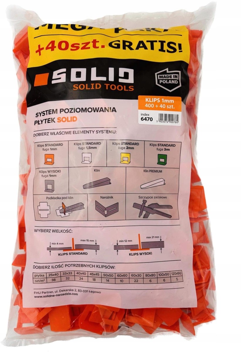 Klipsy do systemu poziomowania płytek SOLID 1 mm | 440 szt.
