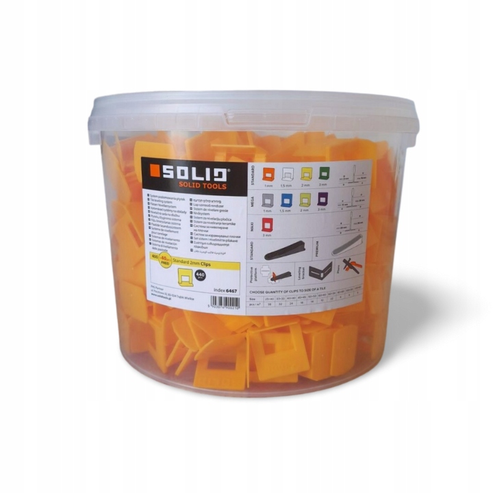 SOLID Klipsy do poziomowania płytek 2 mm | 440 szt. (400 + 40 GRATIS) | Wiaderko
