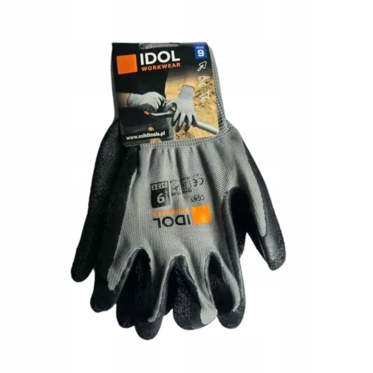 Rękawice robocze powlekane lateksem 9/L szare SOLID IDOL CG65 antypoślizgowe ochronne