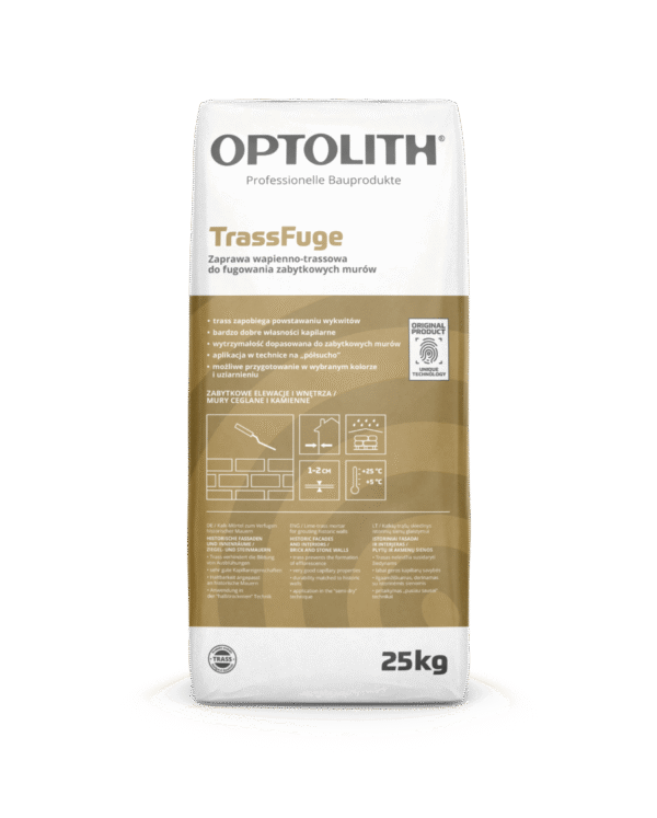 Optosan TrassFuge 25kg zaprawa do fugowania zabytkowych murów ziarno 0,5 mm kolor 556
