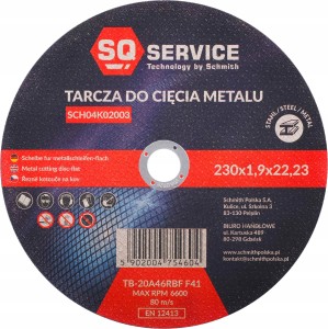 Tarcza do Cięcia Metalu 230x1,9 mm Schmith SCH04K02003 Mocna i Trwała