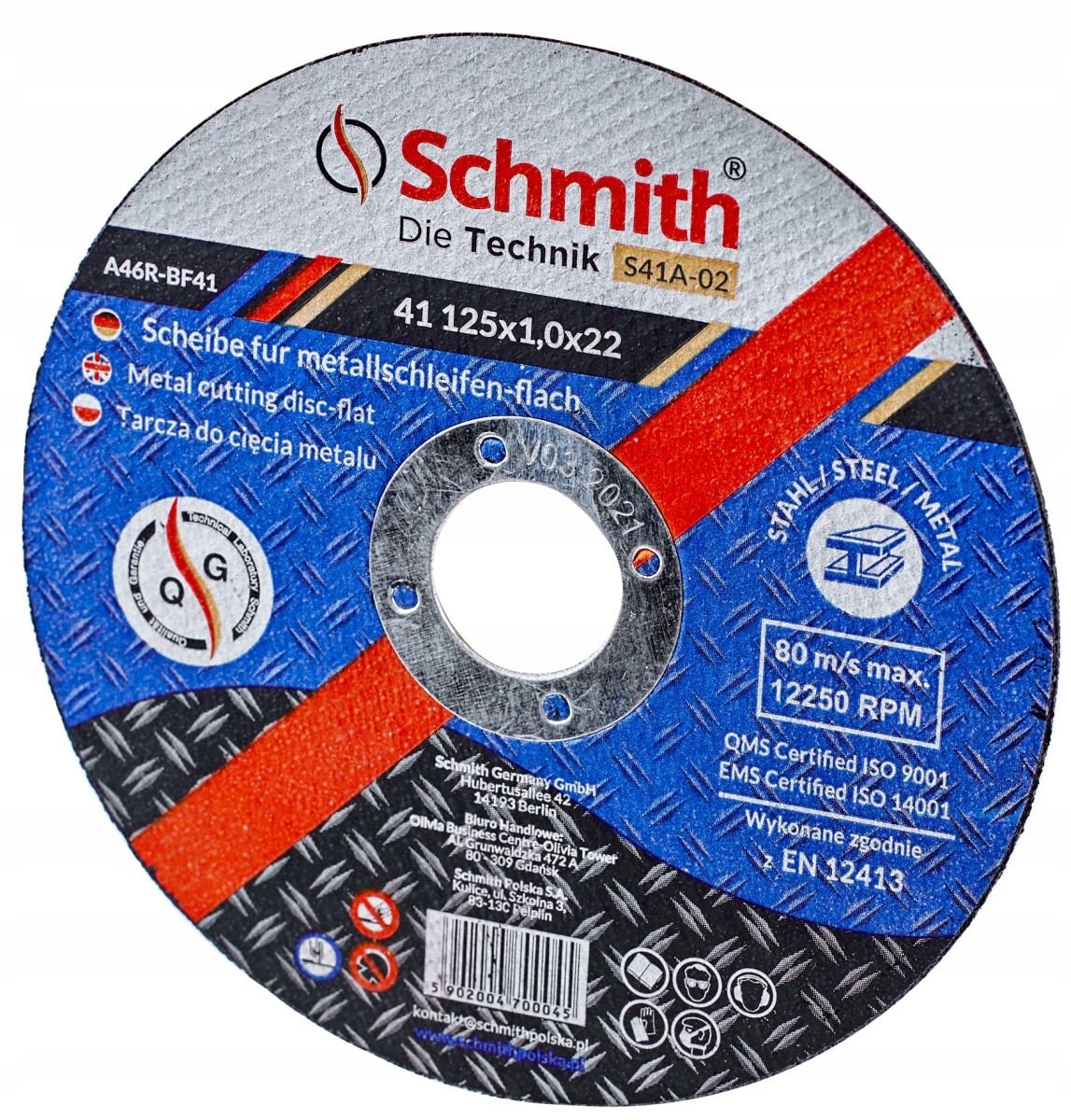 Tarcza do Cięcia Metalu 115x1,0x22 mm Schmith S41A-01 Profesjonalna