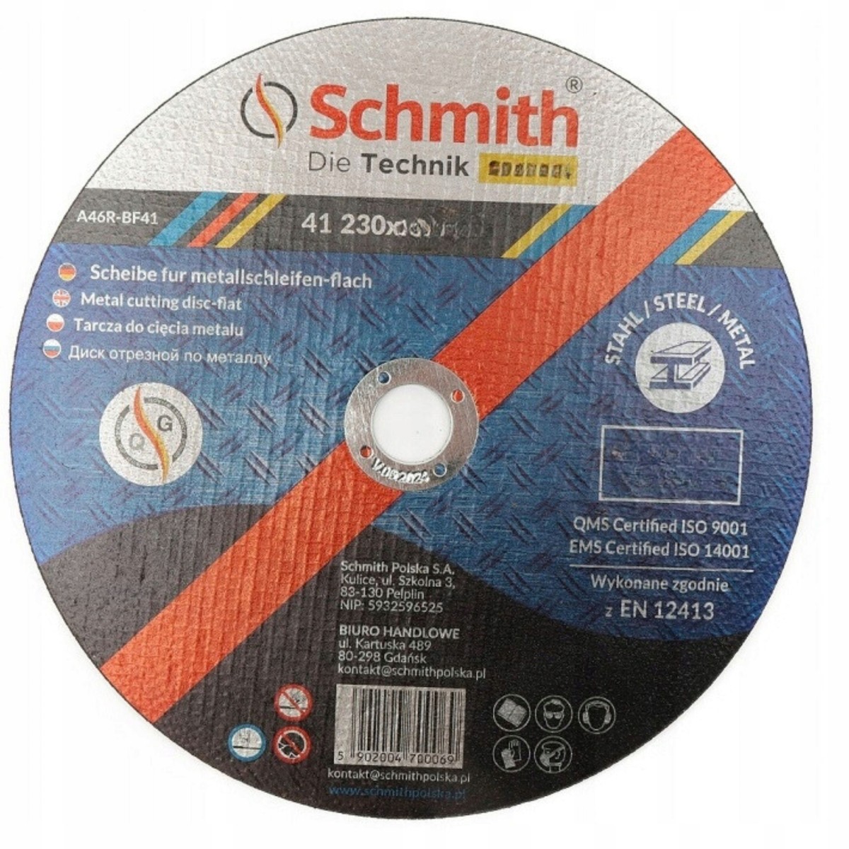 Tarcza do Cięcia Metalu 230x3,2 mm Schmith S41A-10 Mocna z Drobinami Diamentu