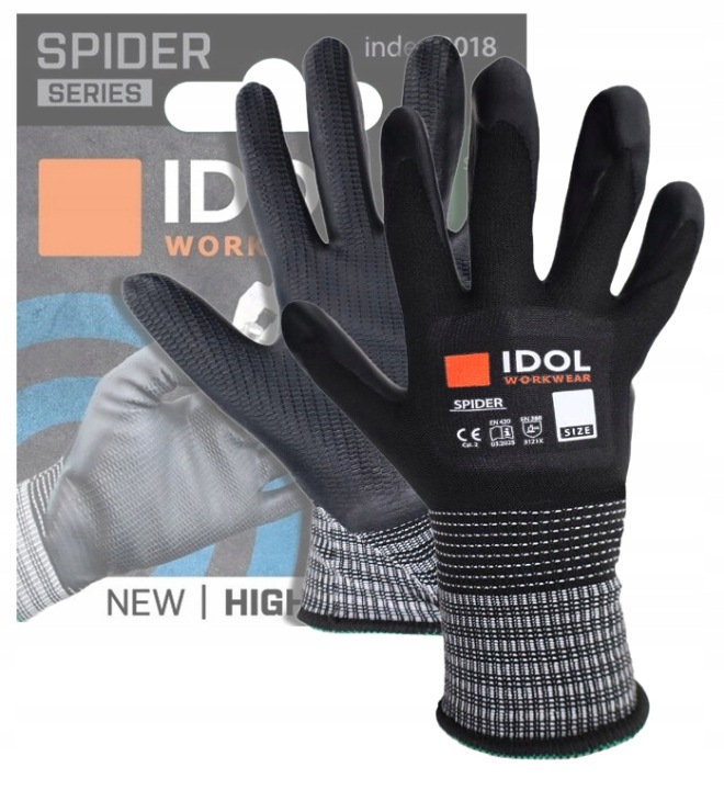 Rękawice Ochronne Solid IDOL Spider Rozmiar 9 L Czarne Robocze Nylon 15G