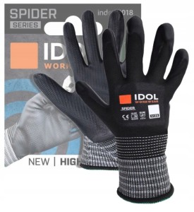 Rękawice Ochronne Solid IDOL Spider Rozmiar 9 L Czarne Robocze Nylon 15G